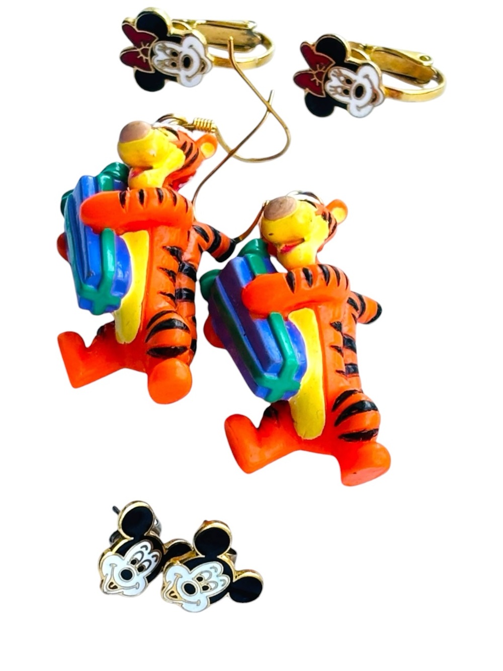 Disney Tigger Mickey Mouse Minnie Earring Lot Clip On Stud Dangle Vintage Taiwan